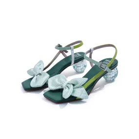 Satin Goldfish Bow Ankle Strap Sandal 5617 Green