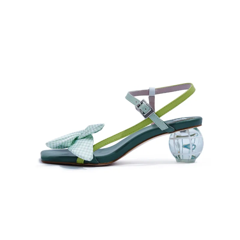 Satin Goldfish Bow Ankle Strap Sandal 5617 Green