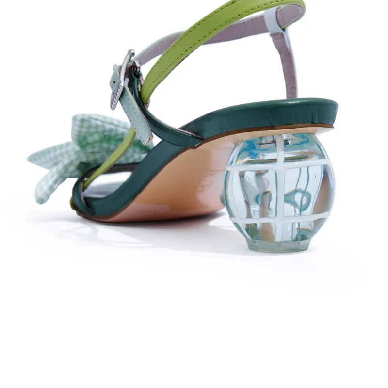 Satin Goldfish Bow Ankle Strap Sandal 5617 Green