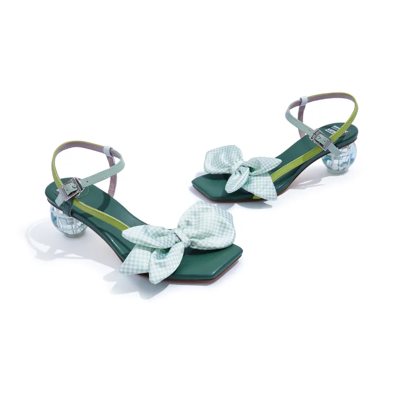 Satin Goldfish Bow Ankle Strap Sandal 5617 Green