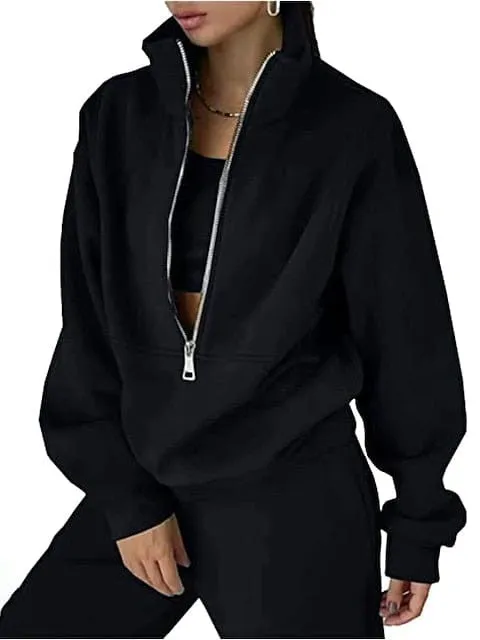 Stylish Women's 2-Piece Tracksuit Sweatsuit with Half-Zip Fleece Pullover