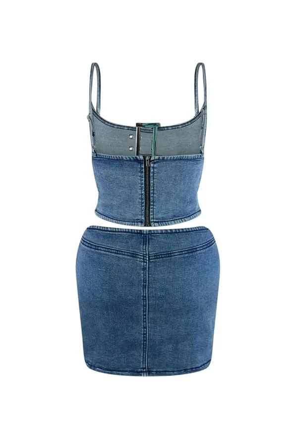 Stylish Women's Denim Skirt Set