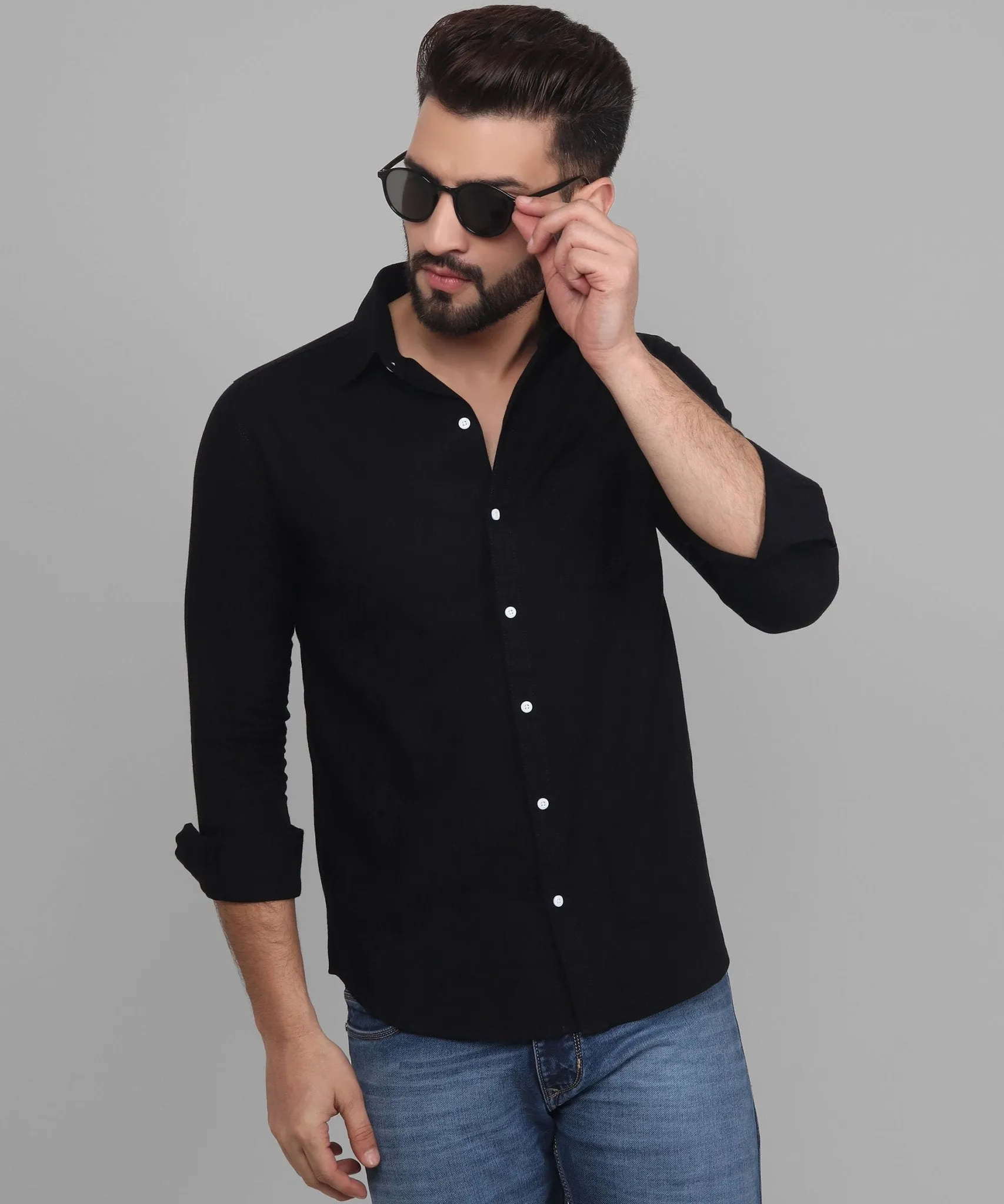 TryBuy Exclusive Fancy Button Down Black Linen Button-Up Shirt For Men