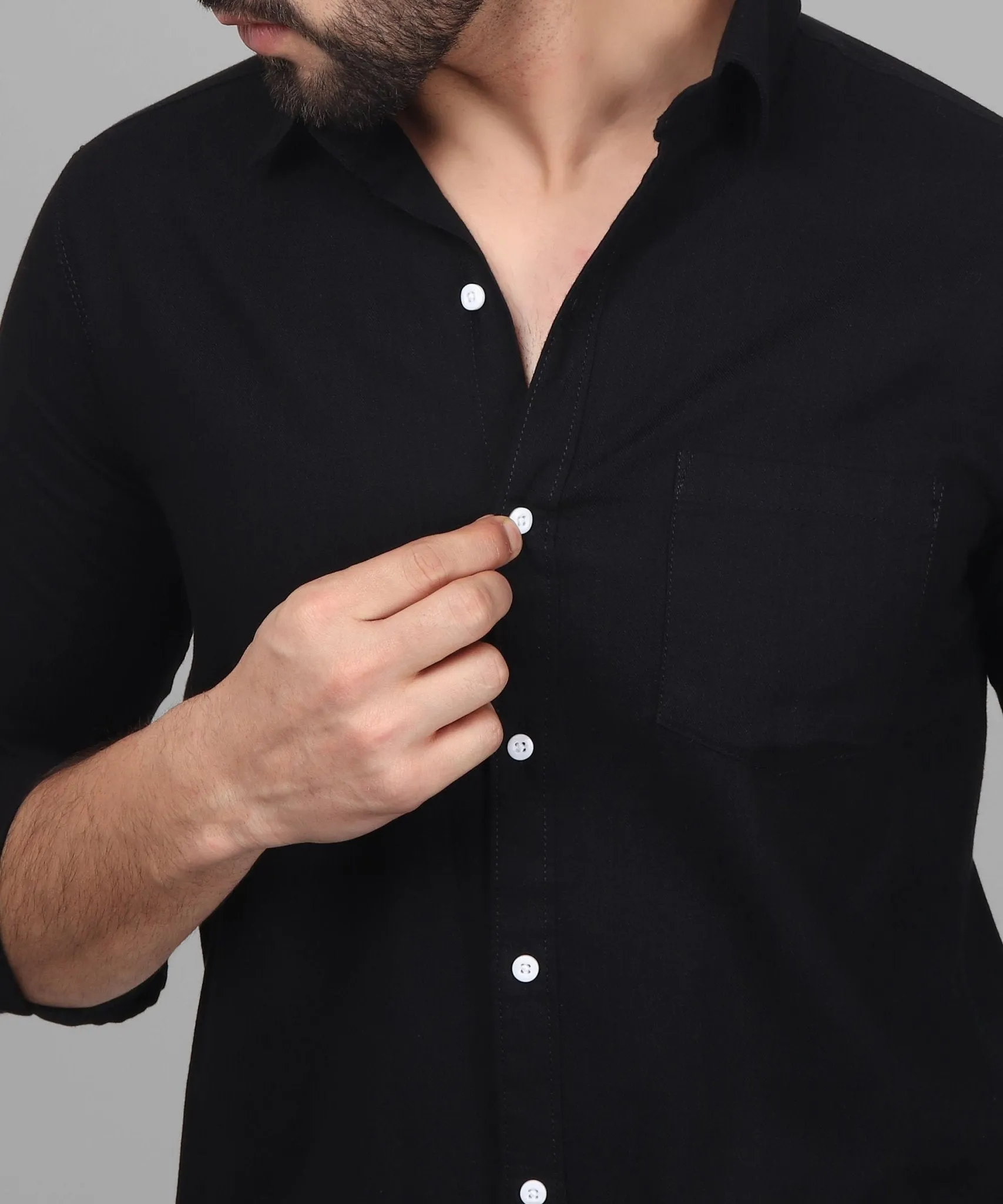 TryBuy Exclusive Fancy Button Down Black Linen Button-Up Shirt For Men