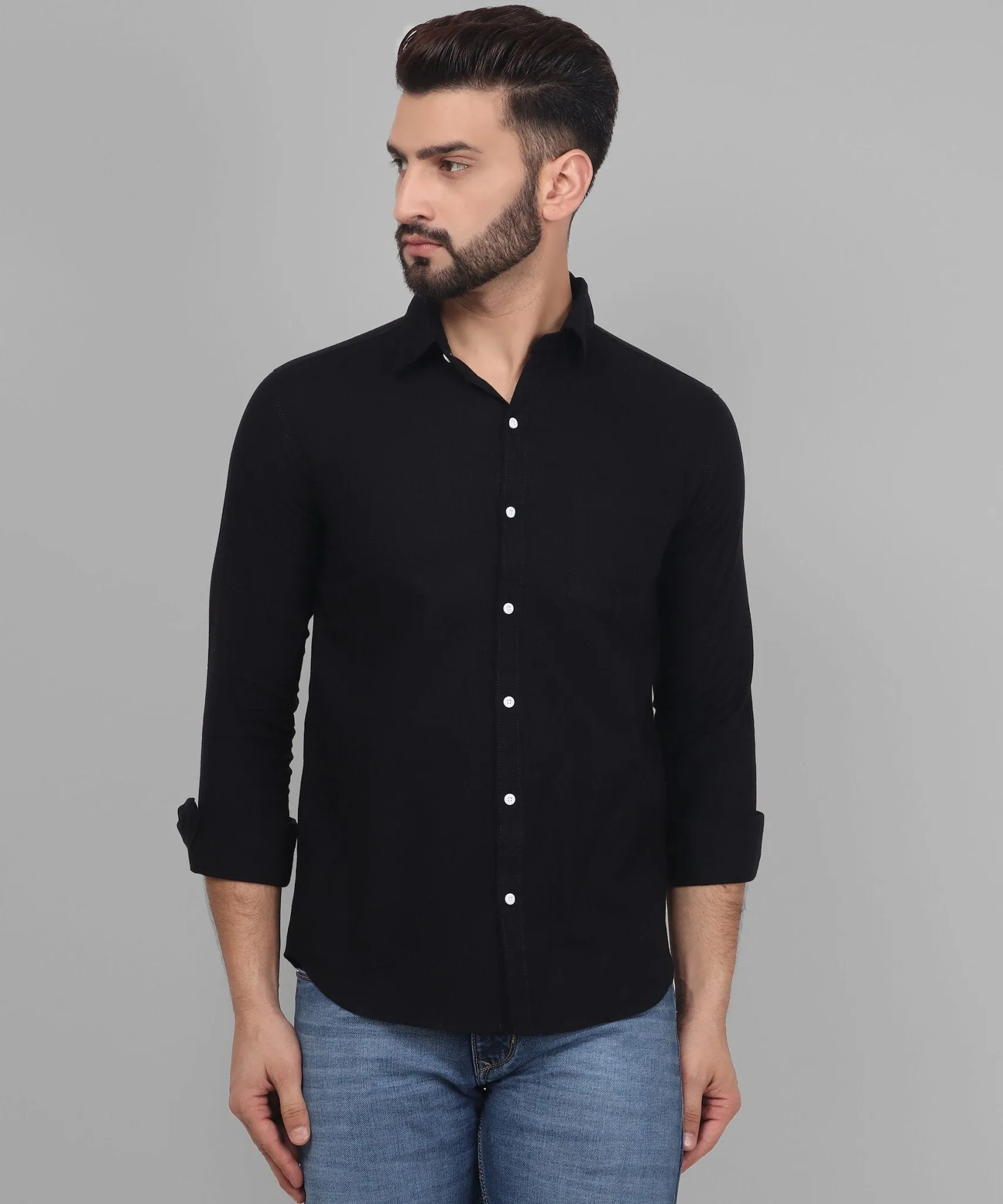 TryBuy Exclusive Fancy Button Down Black Linen Button-Up Shirt For Men