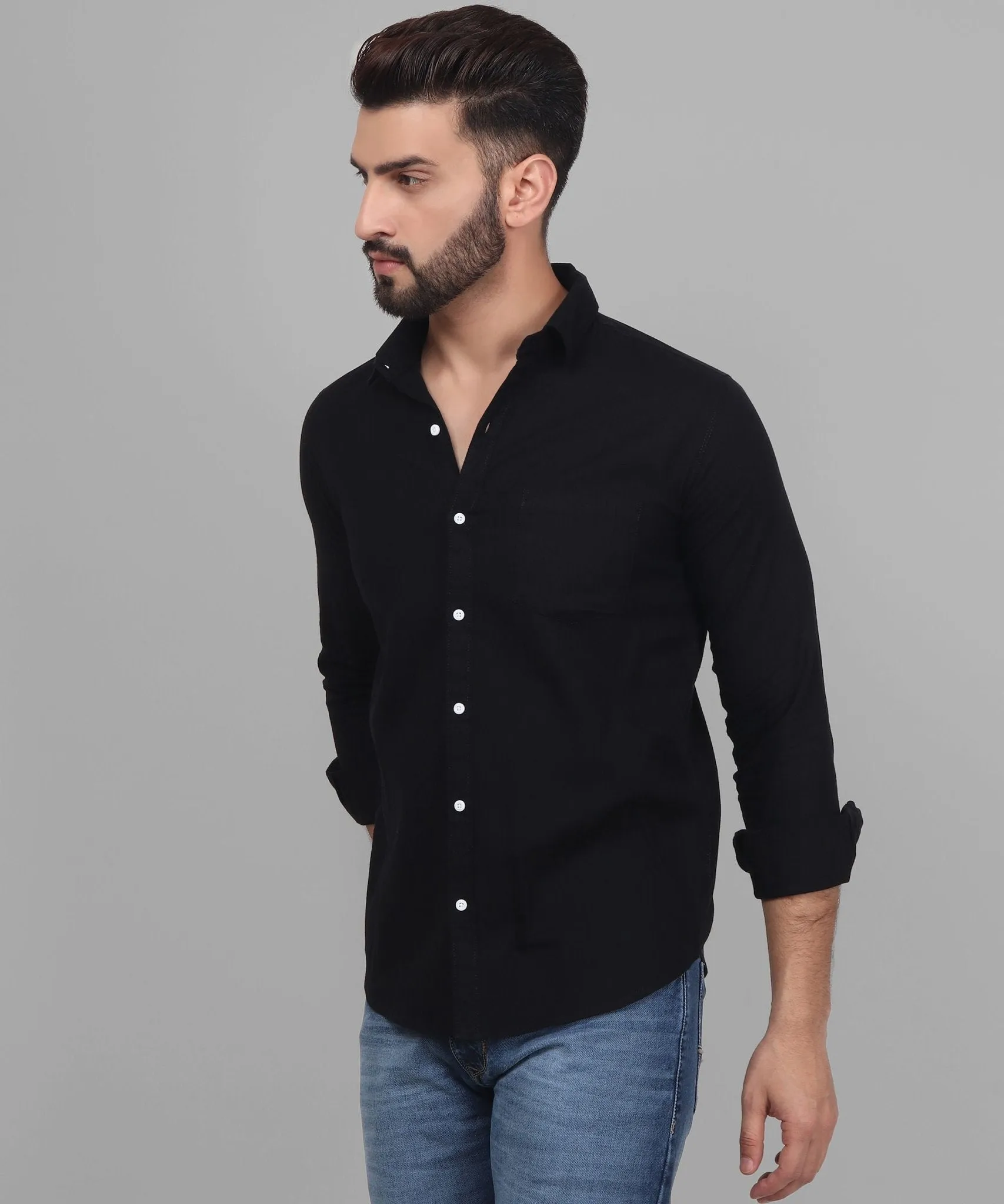 TryBuy Exclusive Fancy Button Down Black Linen Button-Up Shirt For Men