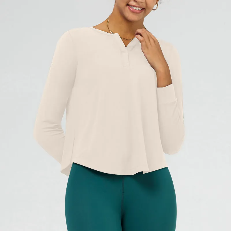 V Notch Neck Long Sleeve Tops