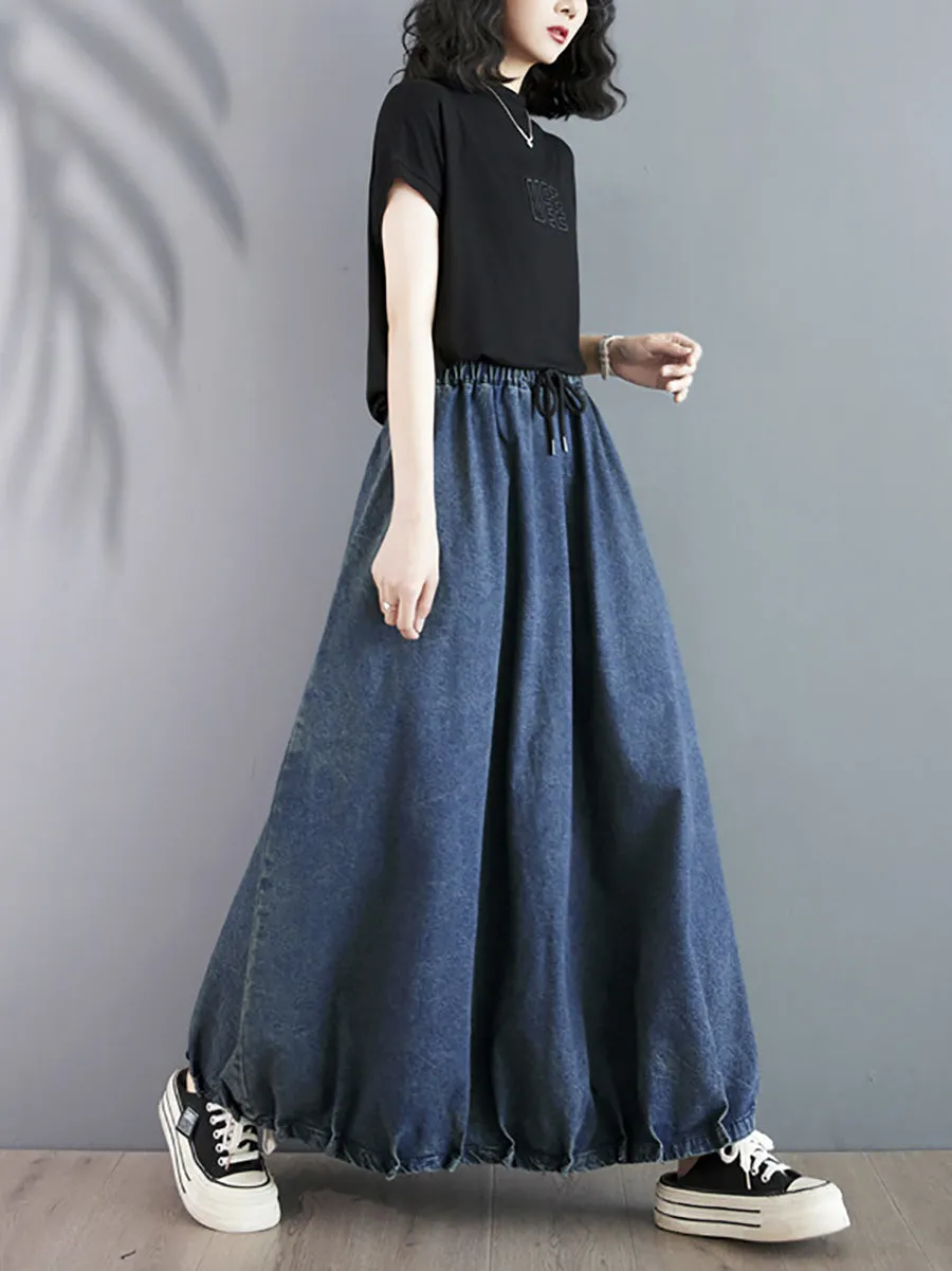 Women Summer Casual Solid Loose Denim Skirt PA1019