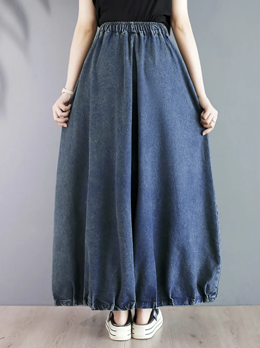 Women Summer Casual Solid Loose Denim Skirt PA1019