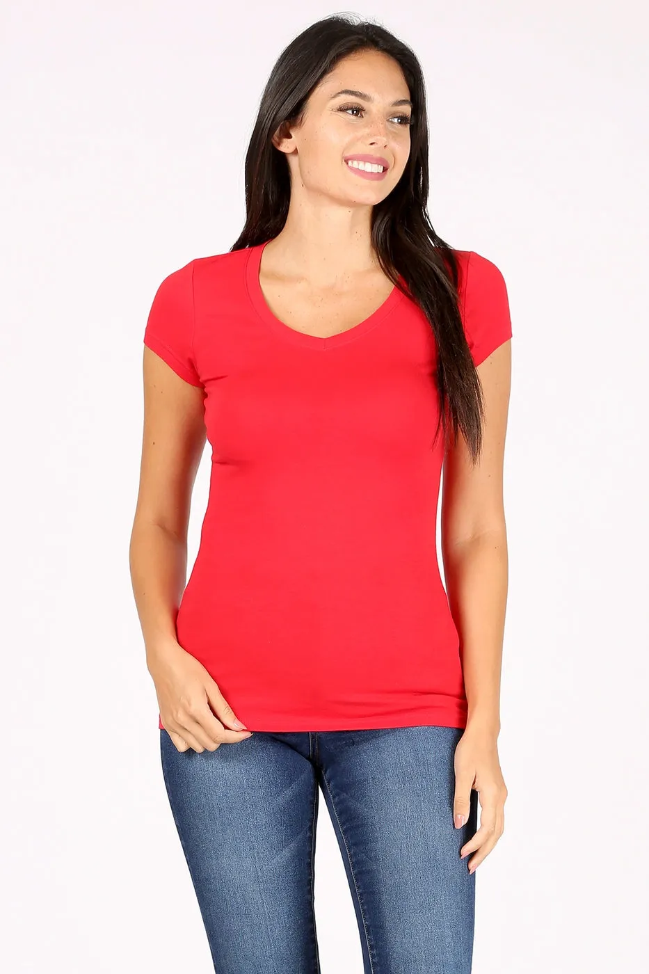 Women's Basic Short Sleeve V Neck Tee