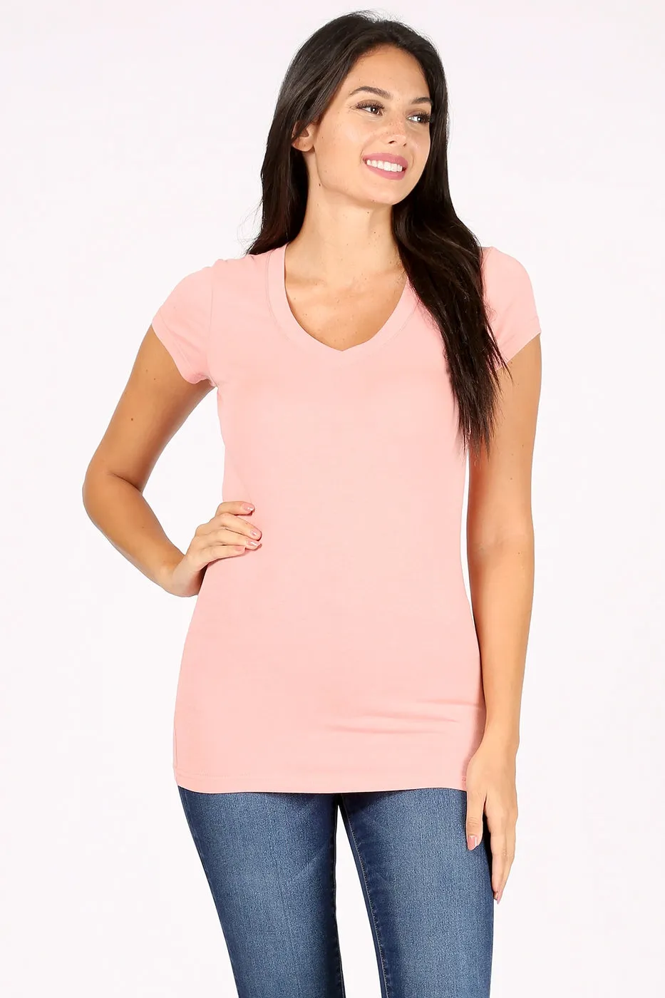 Women's Basic Short Sleeve V Neck Tee