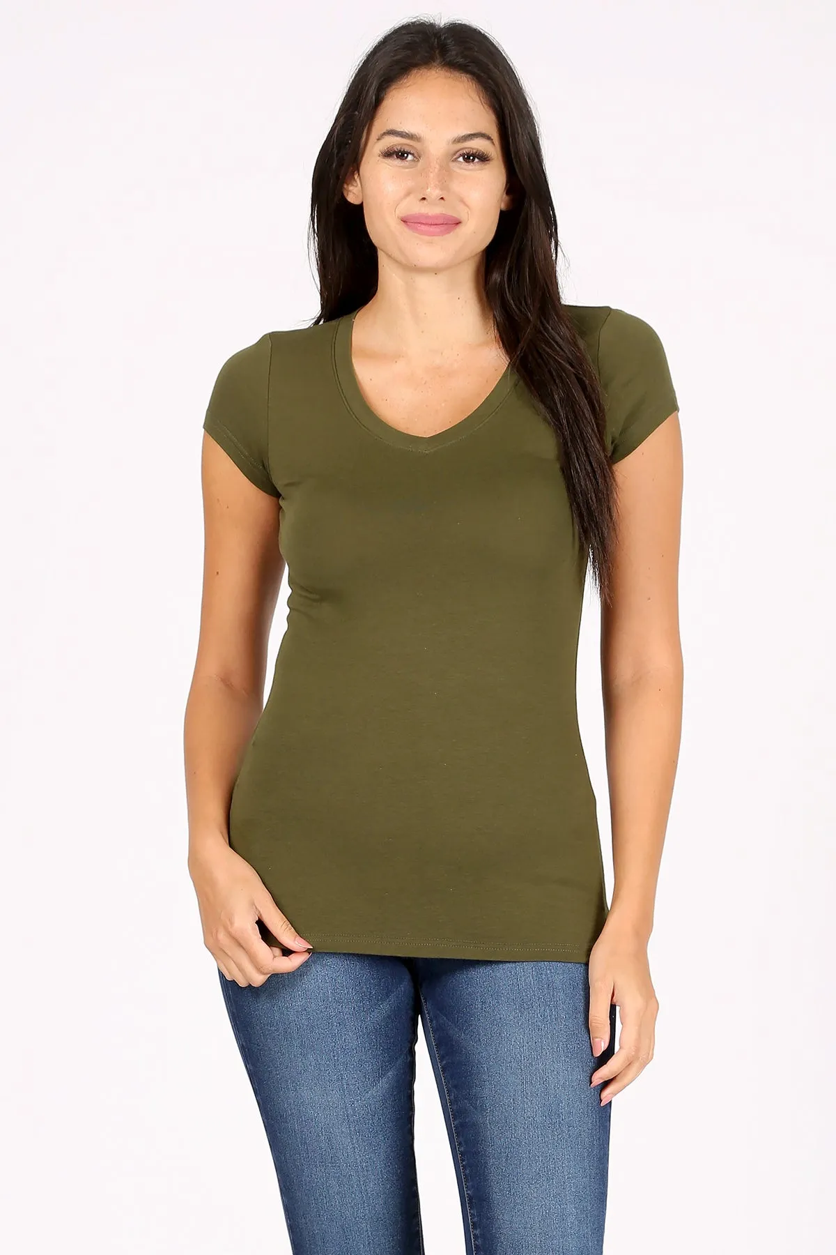 Women's Basic Short Sleeve V Neck Tee