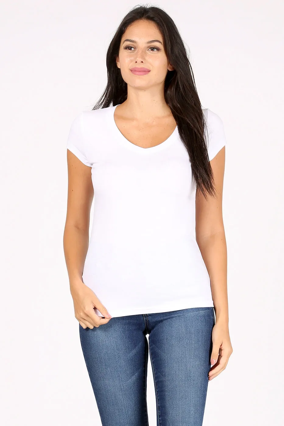 Women's Basic Short Sleeve V Neck Tee