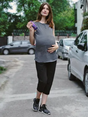 Women's Grey Cotton Maternity Yoga T-shirts